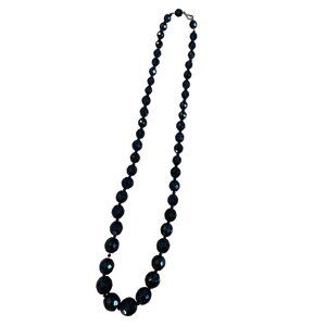 Vintage Black Faceted Bead Necklace With Spring Ring Clasp